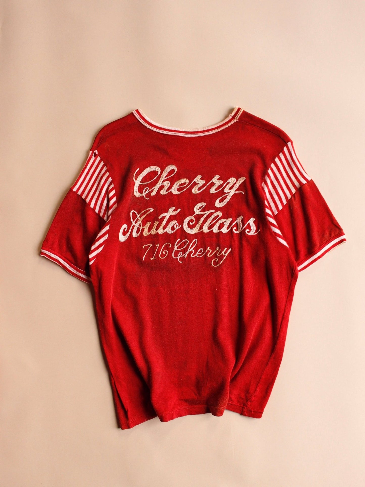 1940s-50s Chain Stitched Cherry Auto Jersey Style Tee